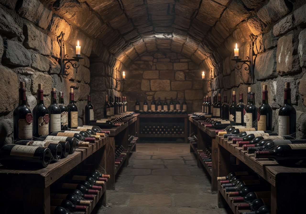 Wine cellar lounge with rare vintages