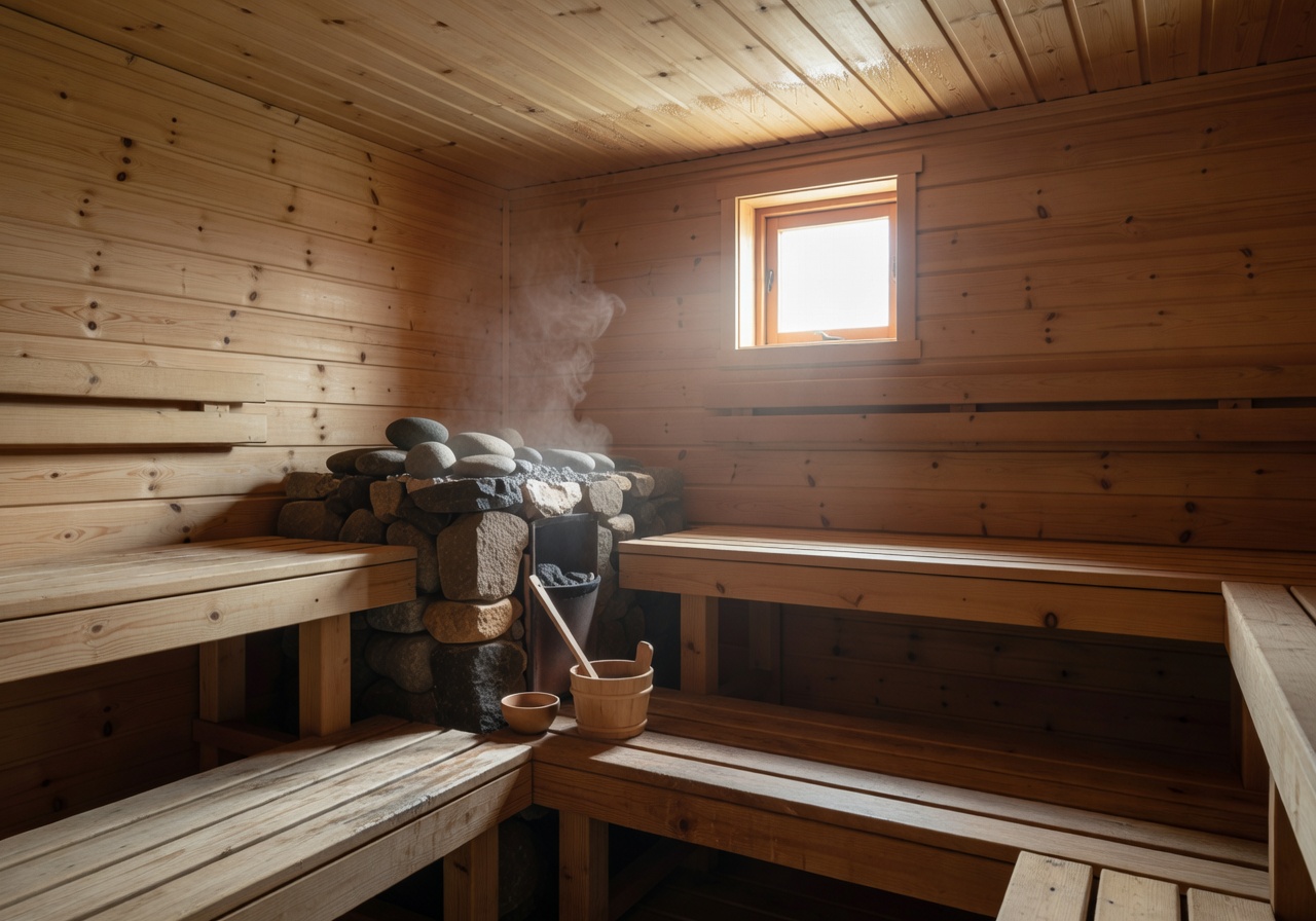 Traditional Finnish sauna with wood interior